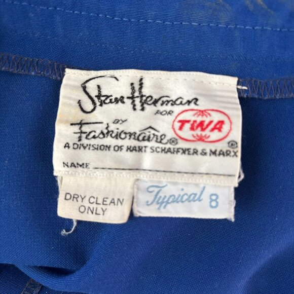 Vintage 70s Stan Herman TWA Blue A Line Wool Skirt Size Small Side Zipper Union - Picture 7 of 8